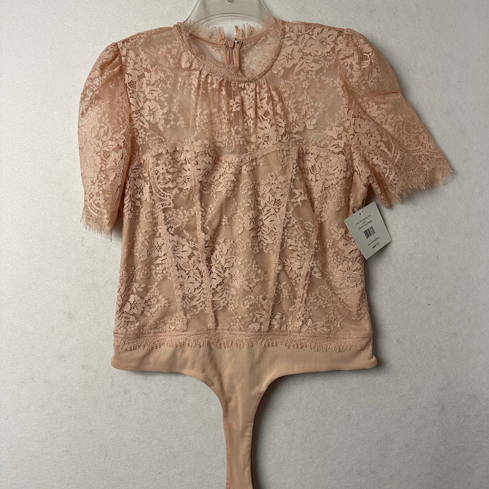 French Affair Lace Bodysuit Huckleberry Pink Puff Sleeve Floral feminine